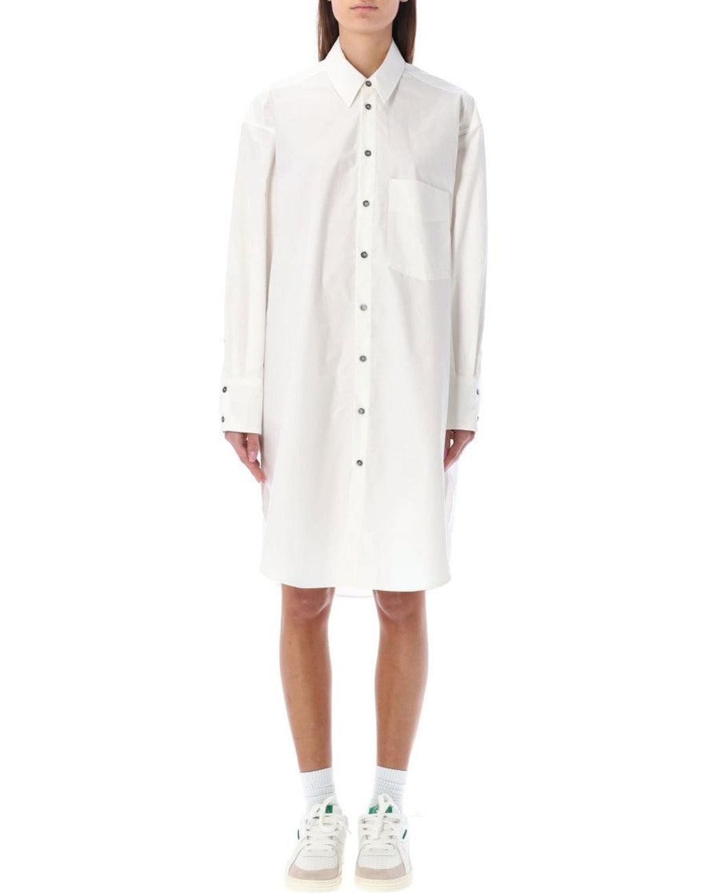 Palm Angels White Logo Shirt Collar Dress