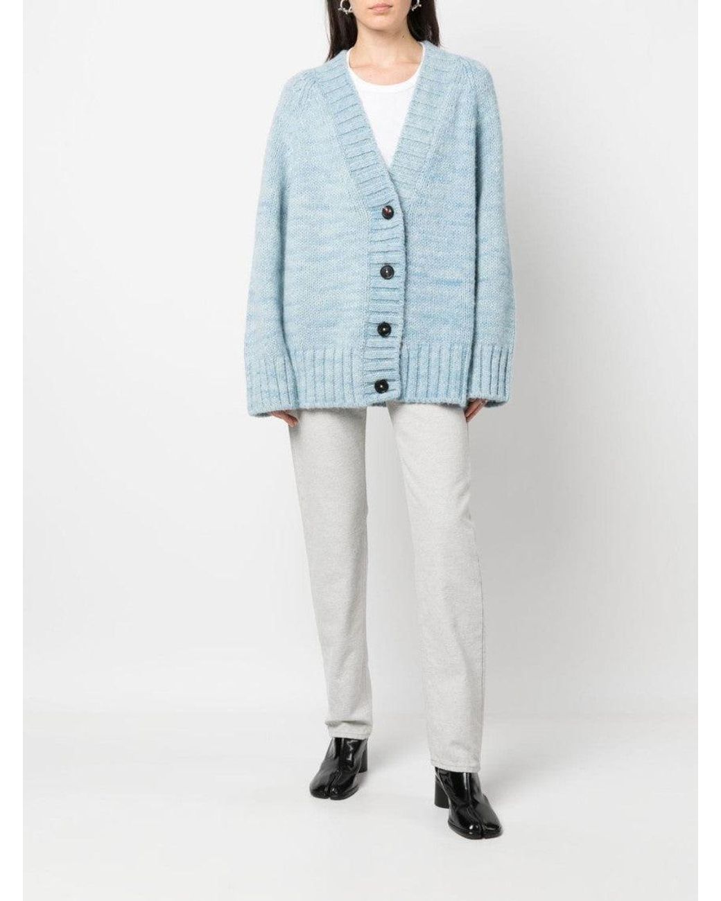Maison Margiela Blue V-Neck Wool Cardigan