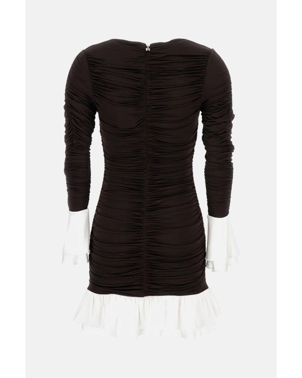 ROTATE BIRGER CHRISTENSEN Black Dark Mini Ruched Ls Dress
