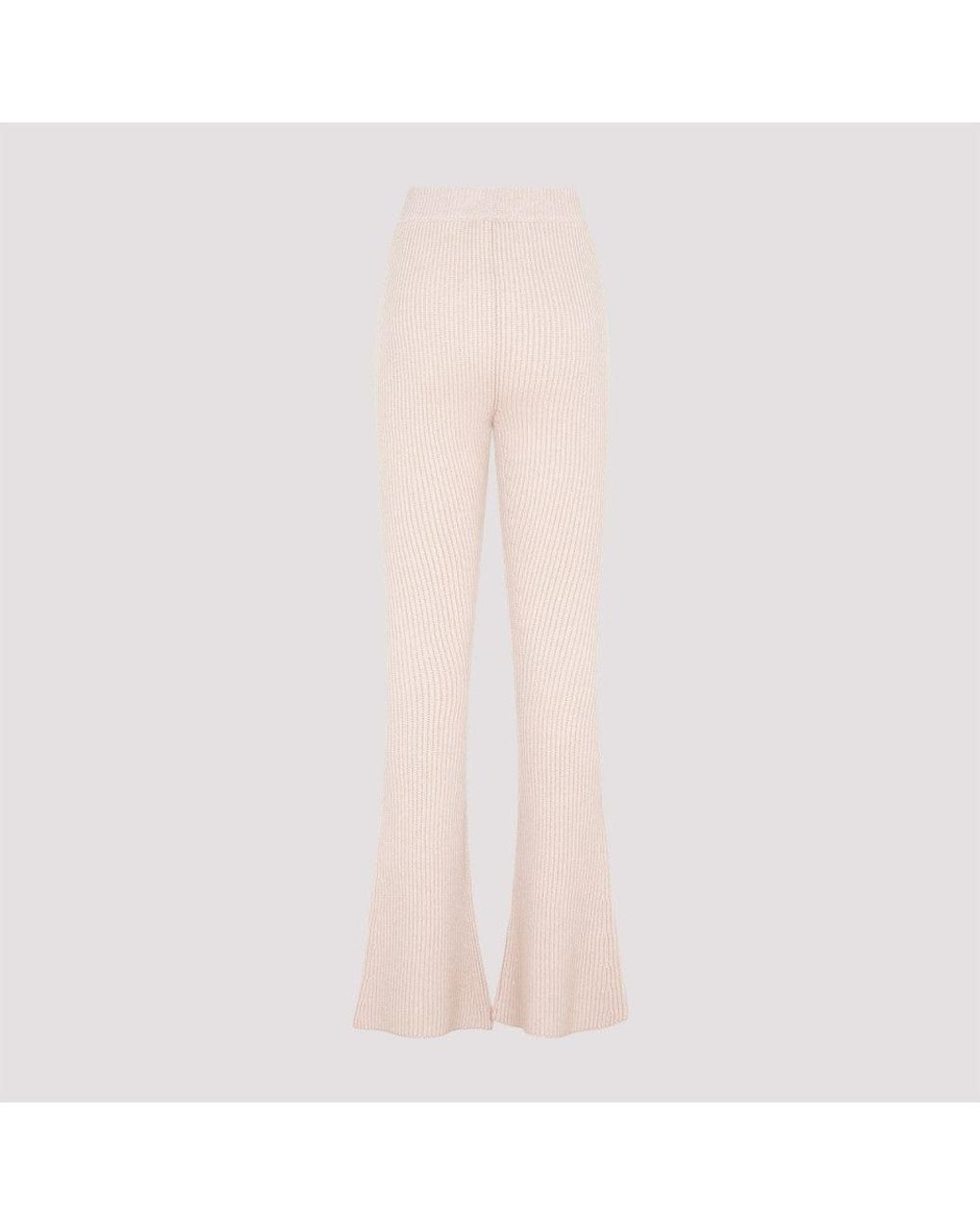 Peserico Pink Flare Knit Rib Nude Fleece Wool Pant