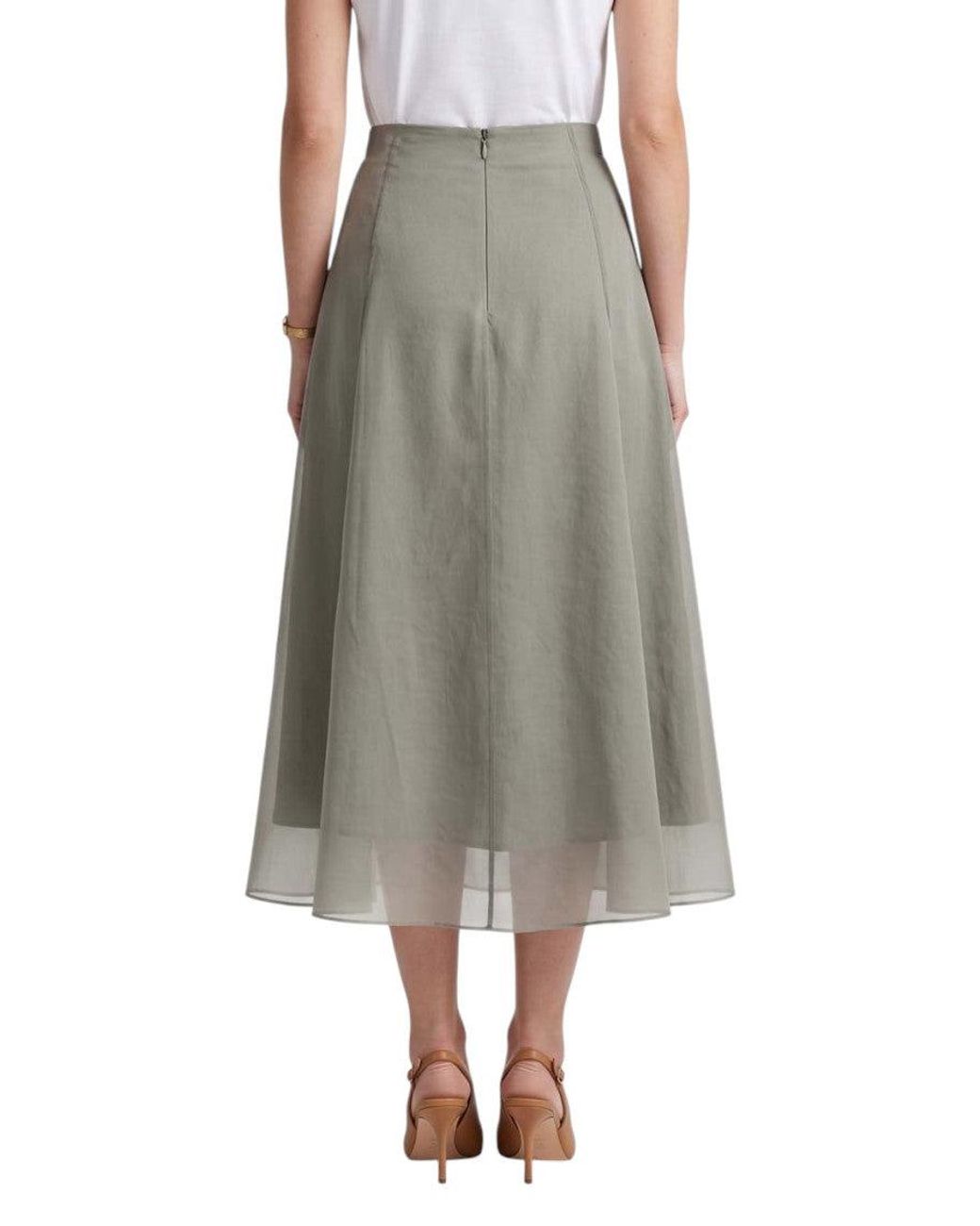 Brunello Cucinelli Gray Light Solid Midi Skirt