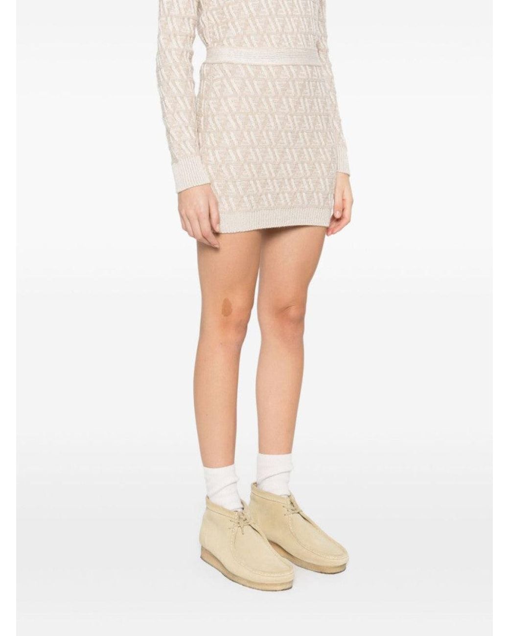 Fendi Natural Ff Cashmere And Wool Mini Skirt