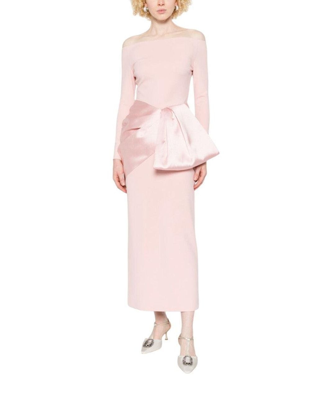 Solace London Pink Off Shoulder Midi Dress