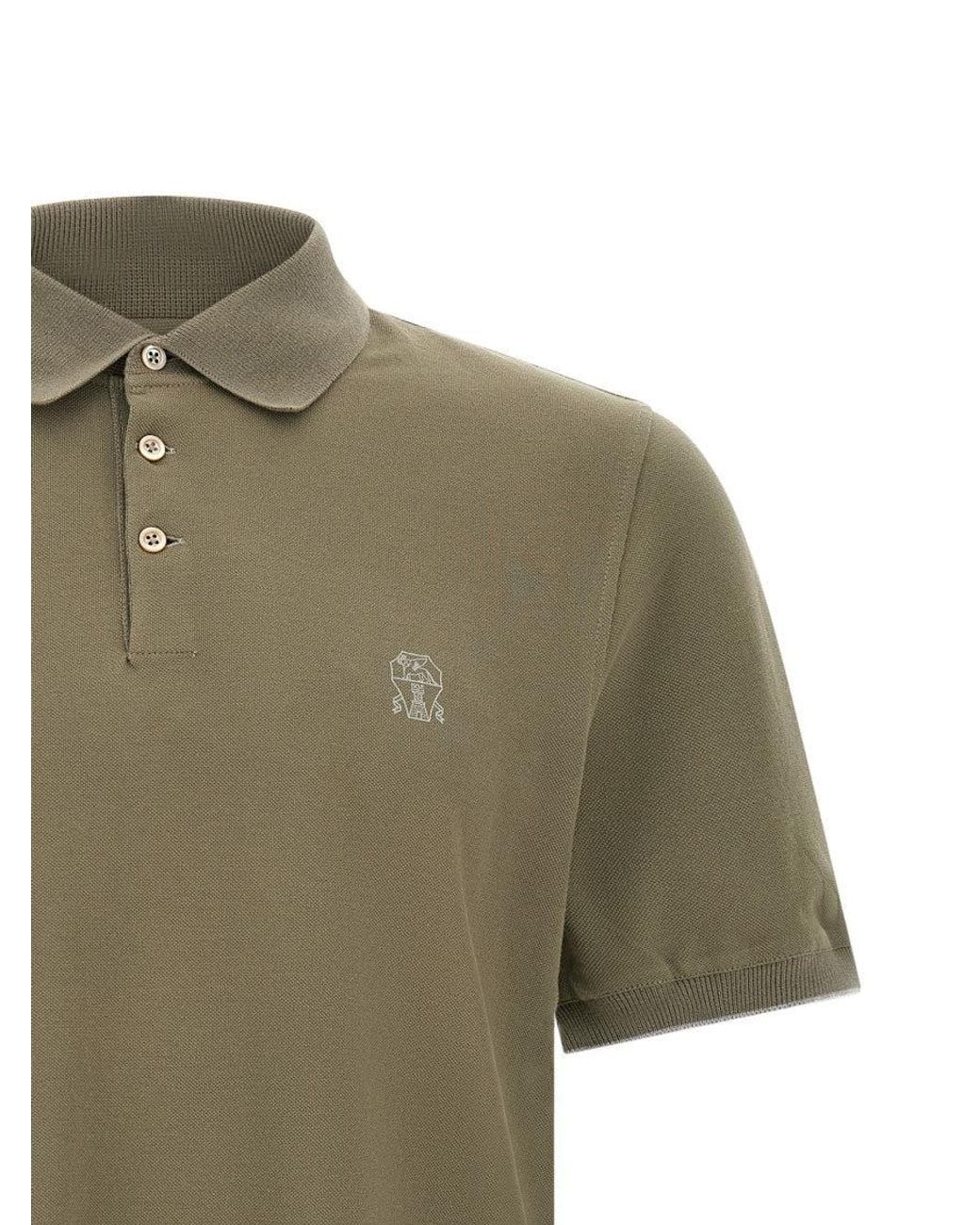 Brunello Cucinelli Green Shirt Collar Polo for men