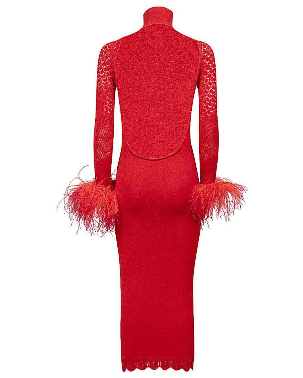 VERGUENZA Red High Neck Midi Knit Dress