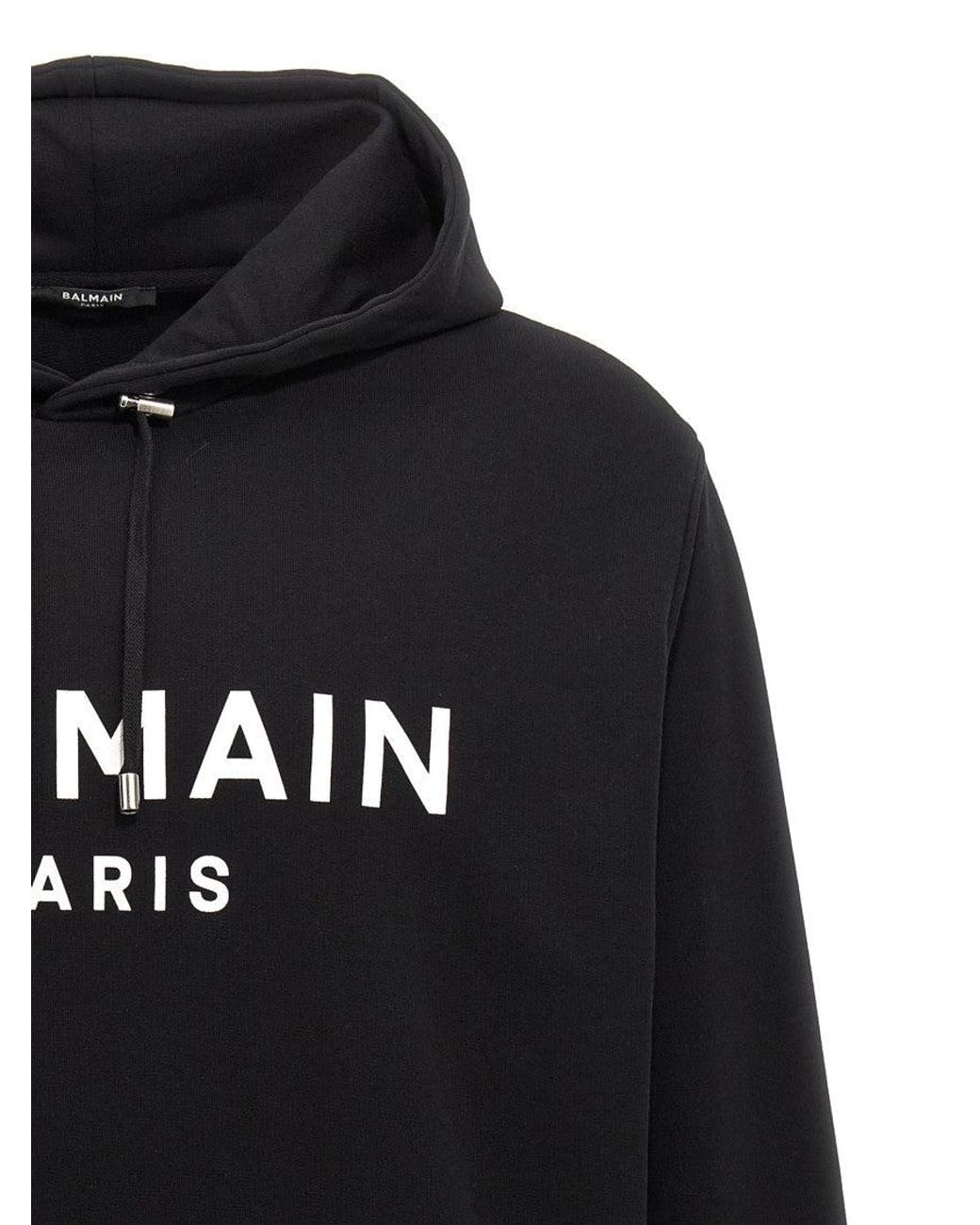 Balmain Black Logo Print Hoodie for men