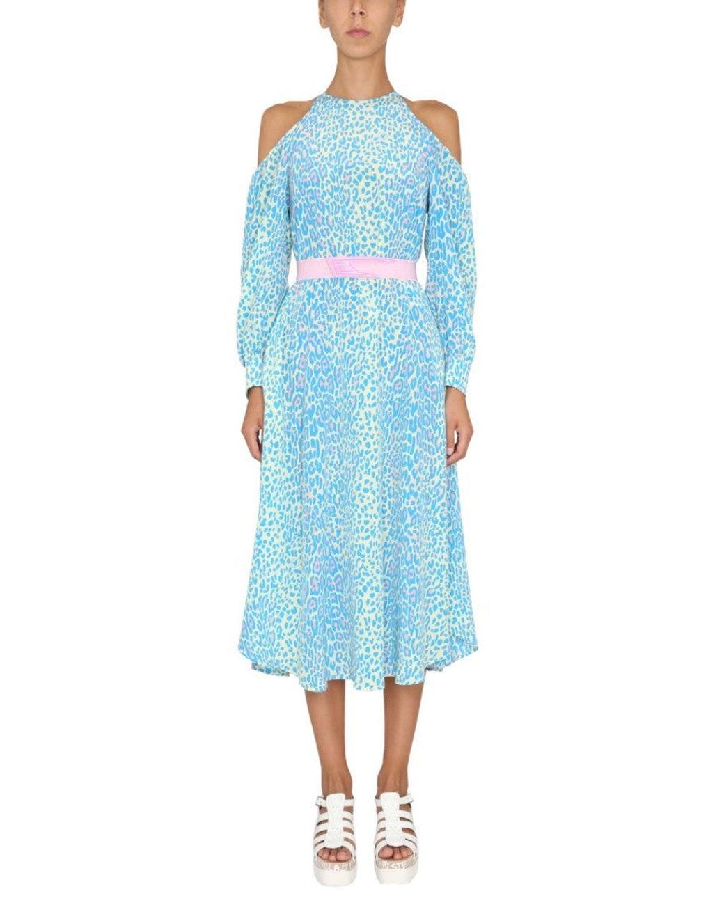 Stella McCartney Blue Animal Print Round Neck Midi Dress