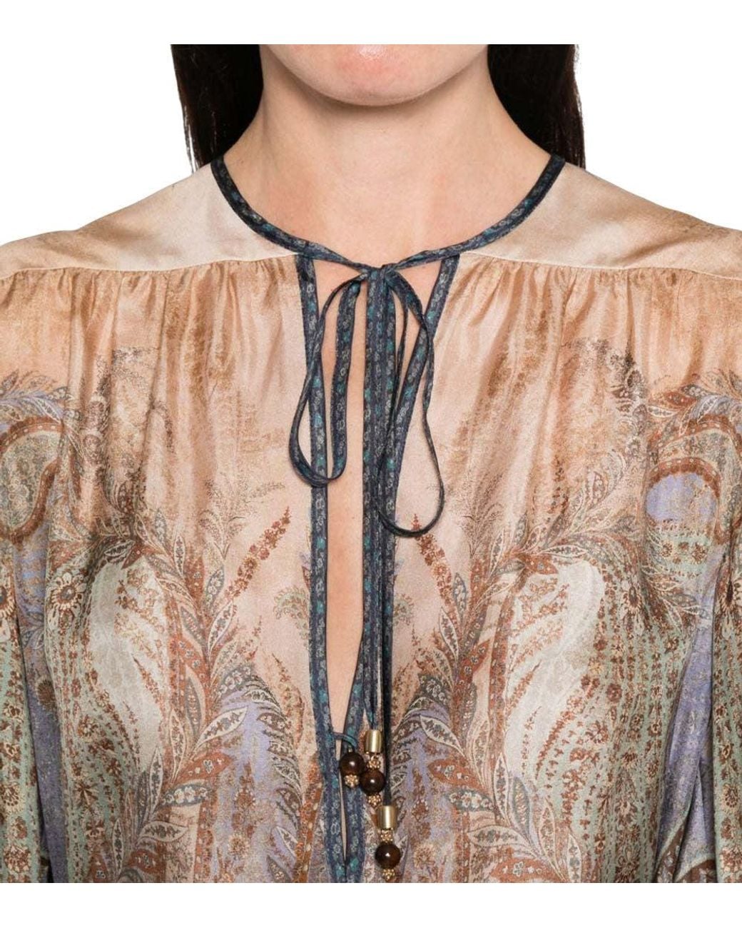 Zimmermann Gray Multicolour Tie Neck Mini Dress