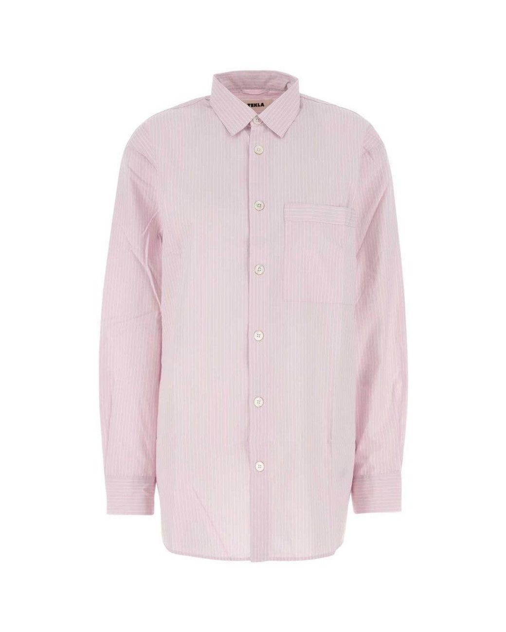 Tekla Pink Light Relaxed Stripes Shirt