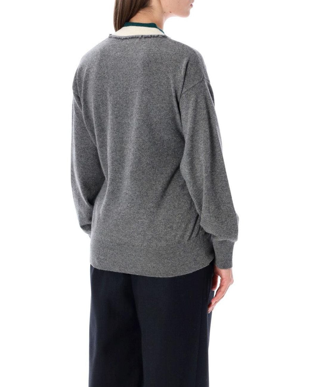 Dries Van Noten Gray Knitted V Neck Sweater