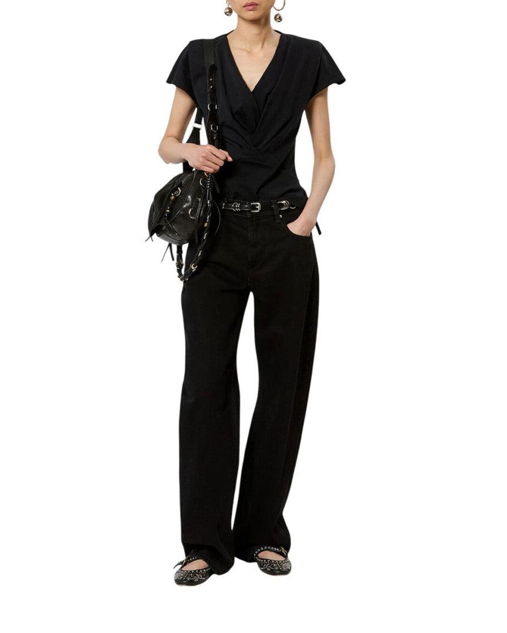 Isabel Marant Black Nadrine Draped Cotton Jersey T-Shirt