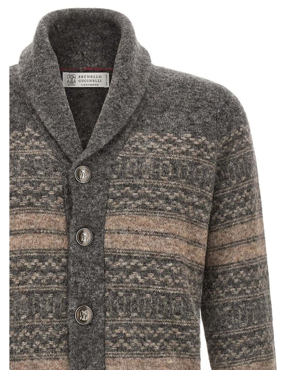 Brunello Cucinelli Gray Nordic Jacquard Cardigan for men