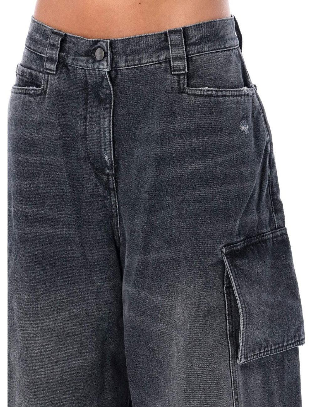 Palm Angels Blue Denim Wide Leg Cargo Jeans