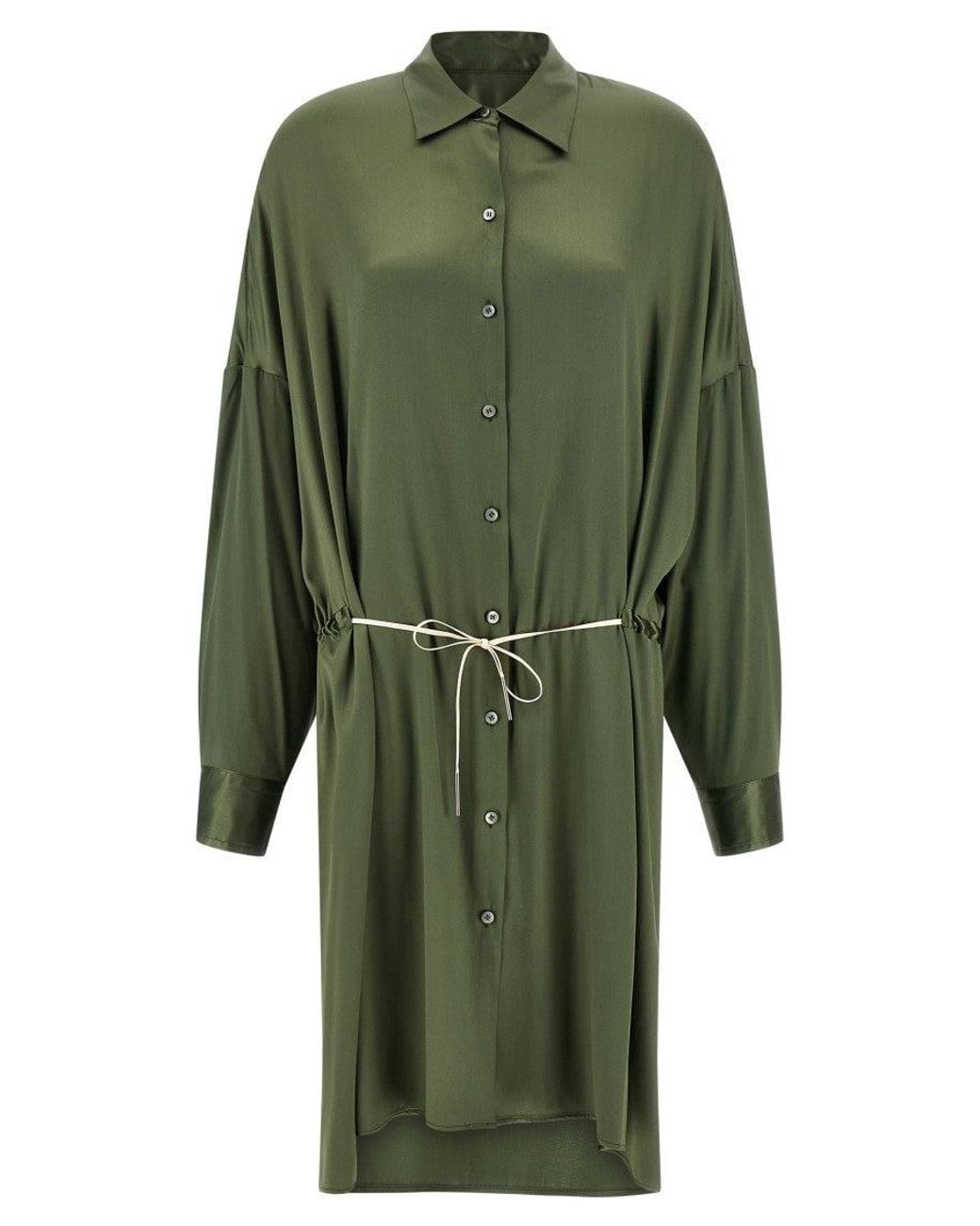 Dries Van Noten Green Shirt Collar Full Sleeves Dress