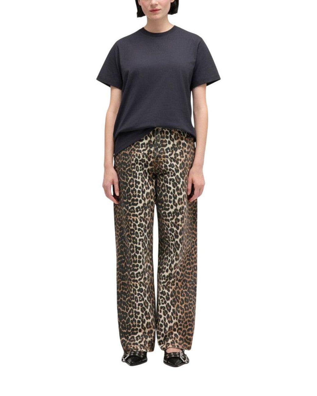 Ganni Gray Leopard Print High Rise Jeans