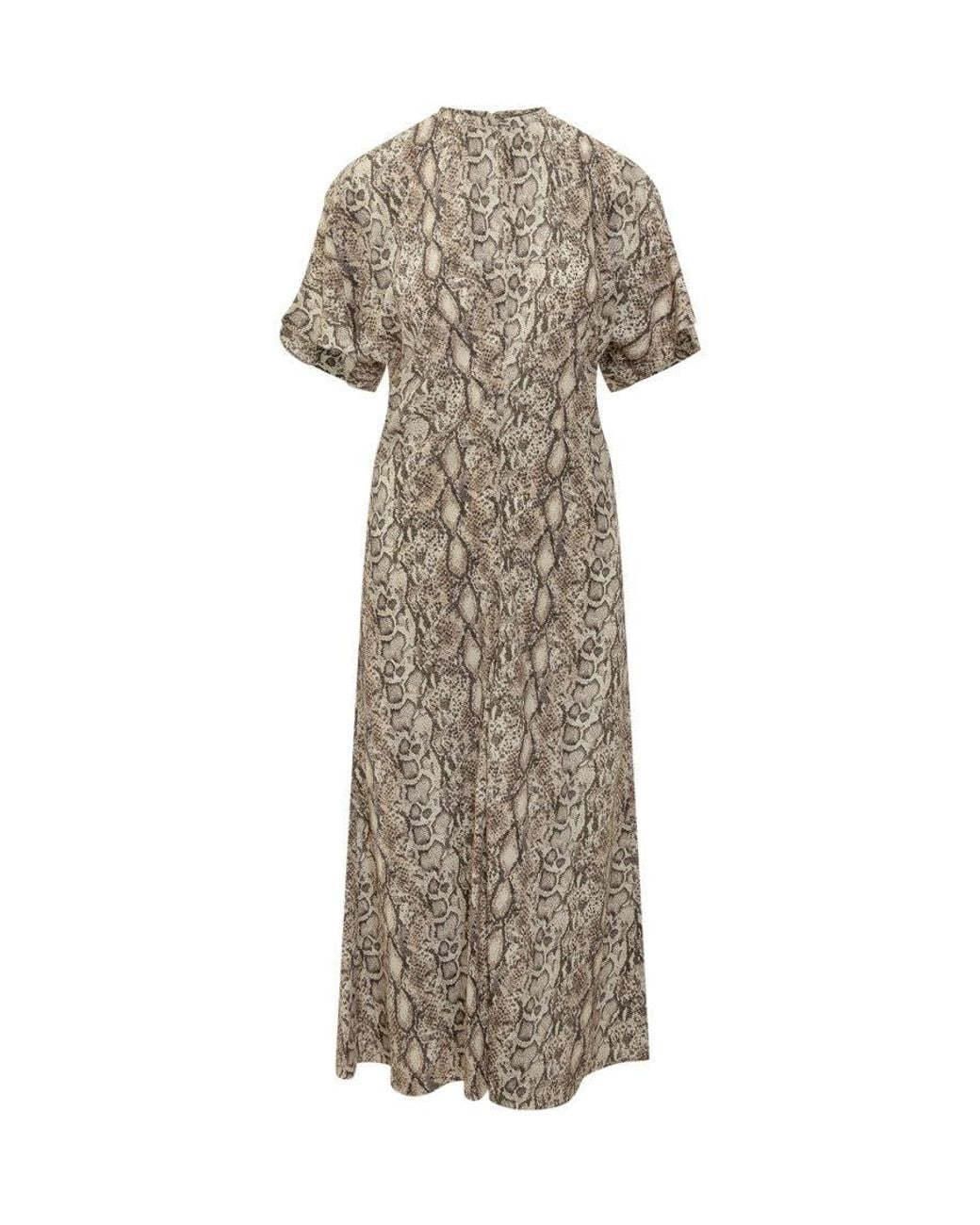 Isabel Marant Natural Animal Print Round Neck Maxi Dress