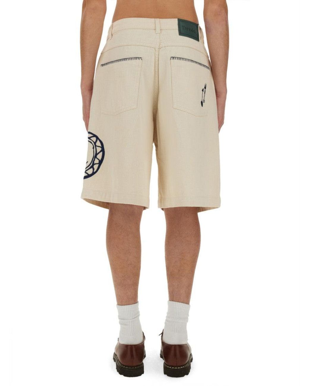 Drole de Monsieur Natural Light Embroidered Shorts for men