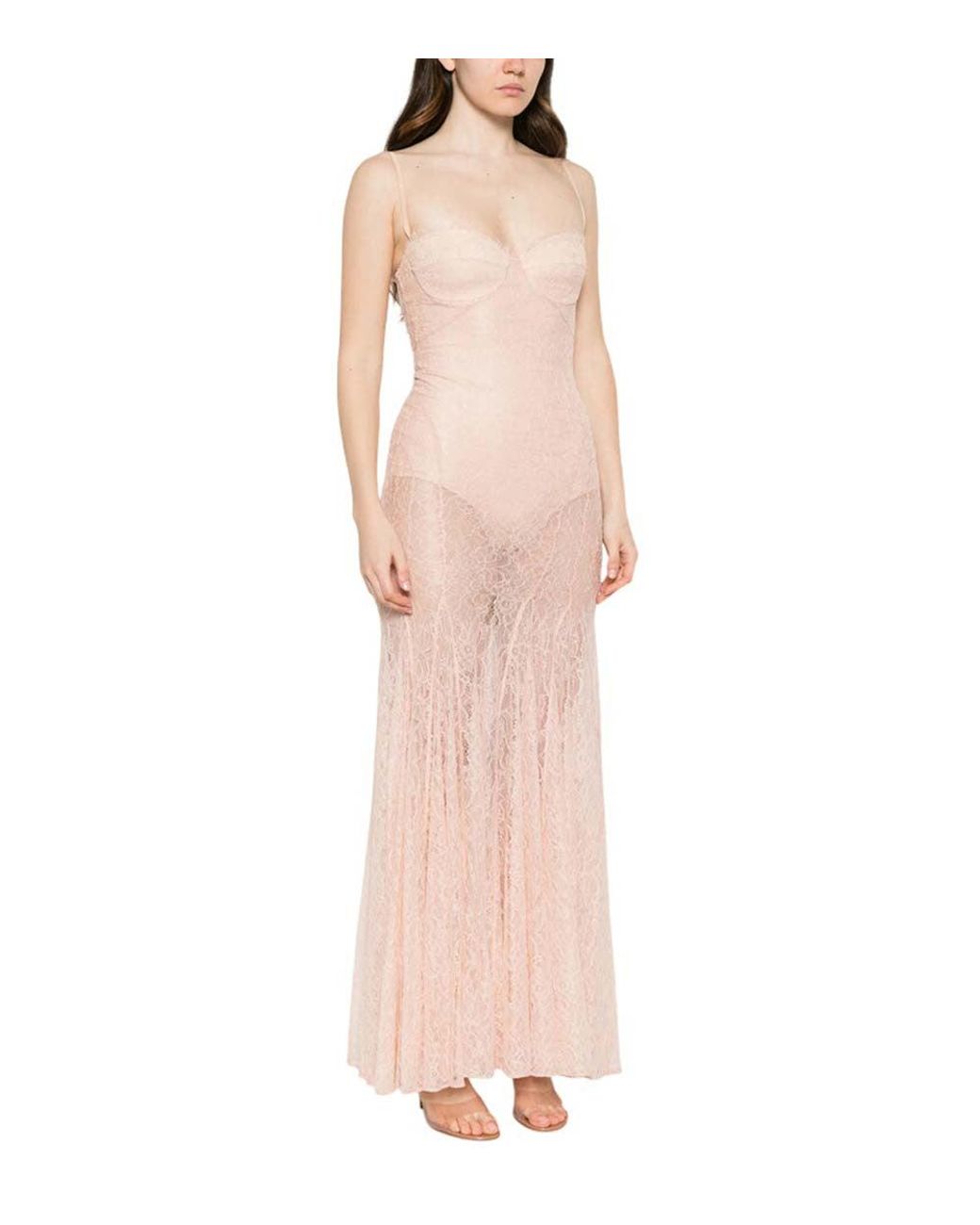 Elisabetta Franchi Pink Light Sweet Heart Neck Maxi Dress