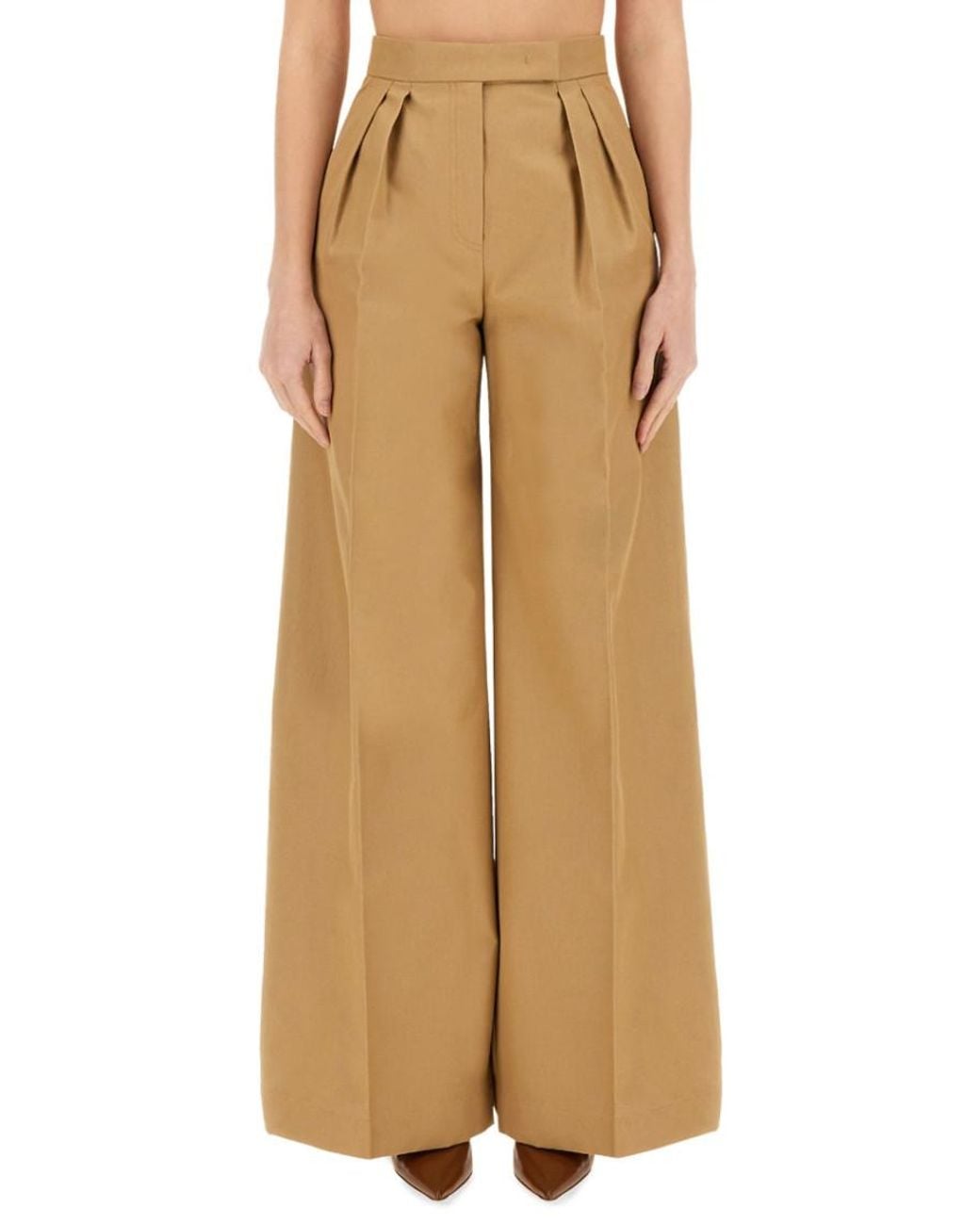 Max Mara Natural Flared Pleated Pants