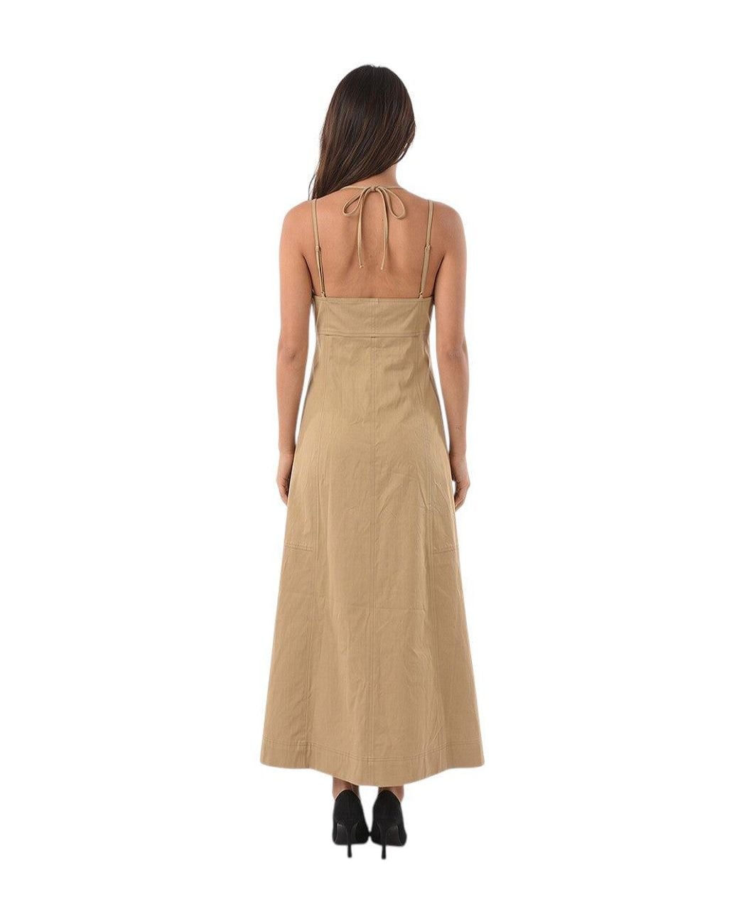 Ganni Natural Solid V Neck Maxi Dress