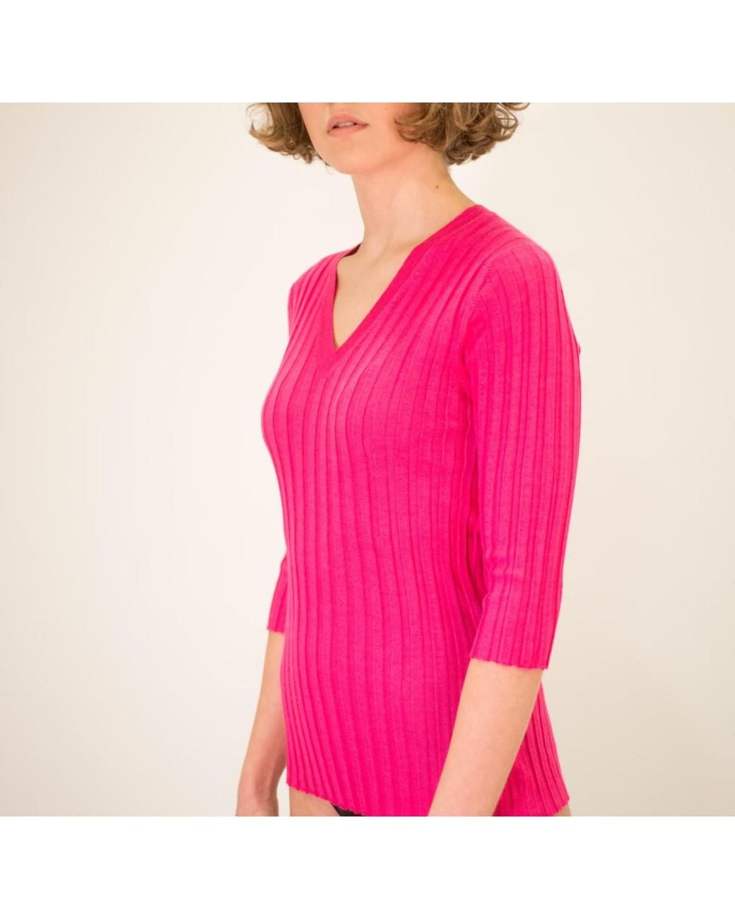 LA ROSE Pink V-Neck Pullover