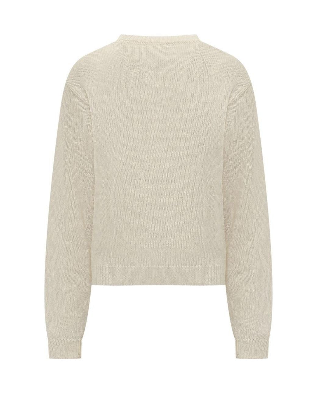 Marni White Logo Embroidered Cotton Knit Sweater