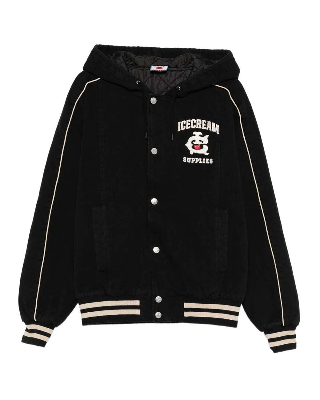 ICECREAM Black Hooded Bomber Jacket for men