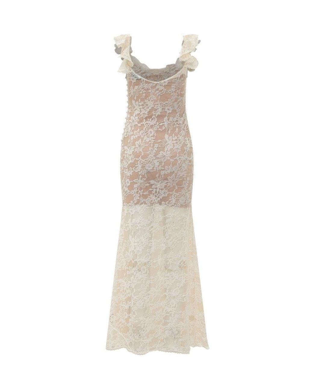Self-Portrait White Lace Square Neck Maxi Dress