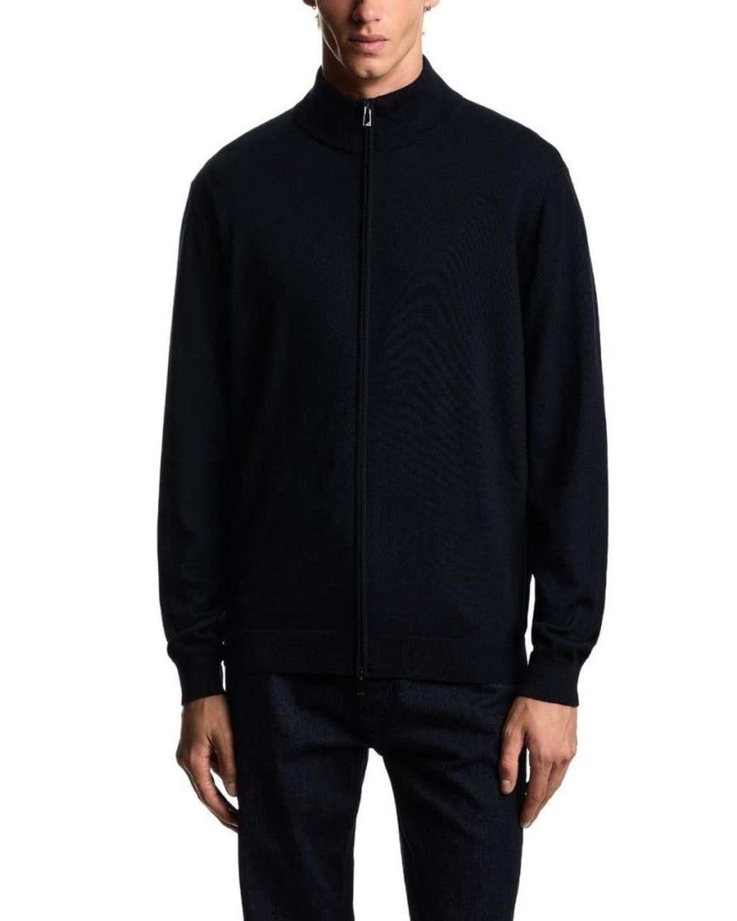 Emporio Armani Blue Solid Zip Up Jacket for men