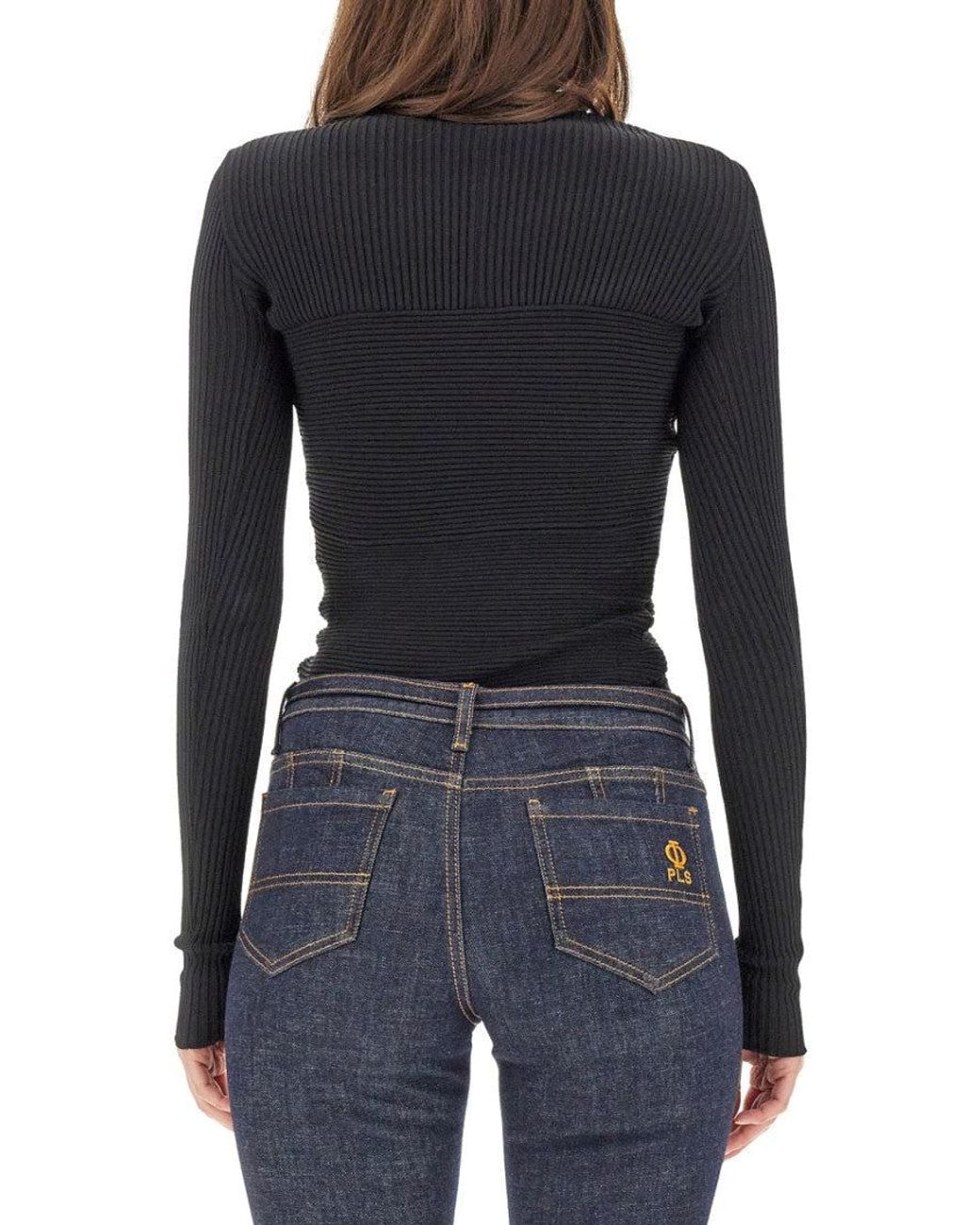Blumarine Black Knitted V Neck Sweater