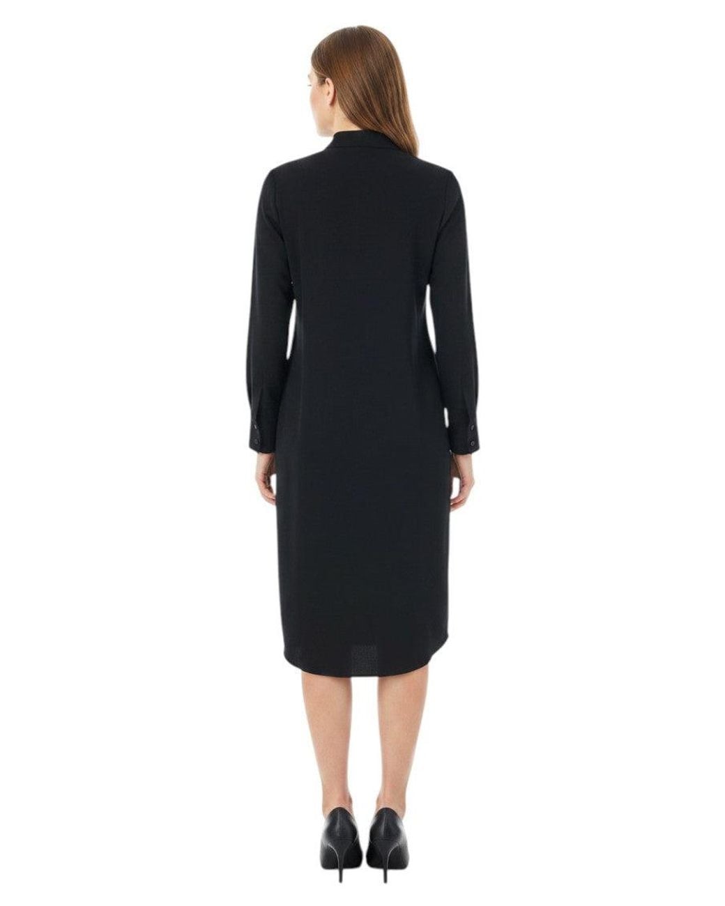 Max Mara Black Shirt Collar Knee Length Dress