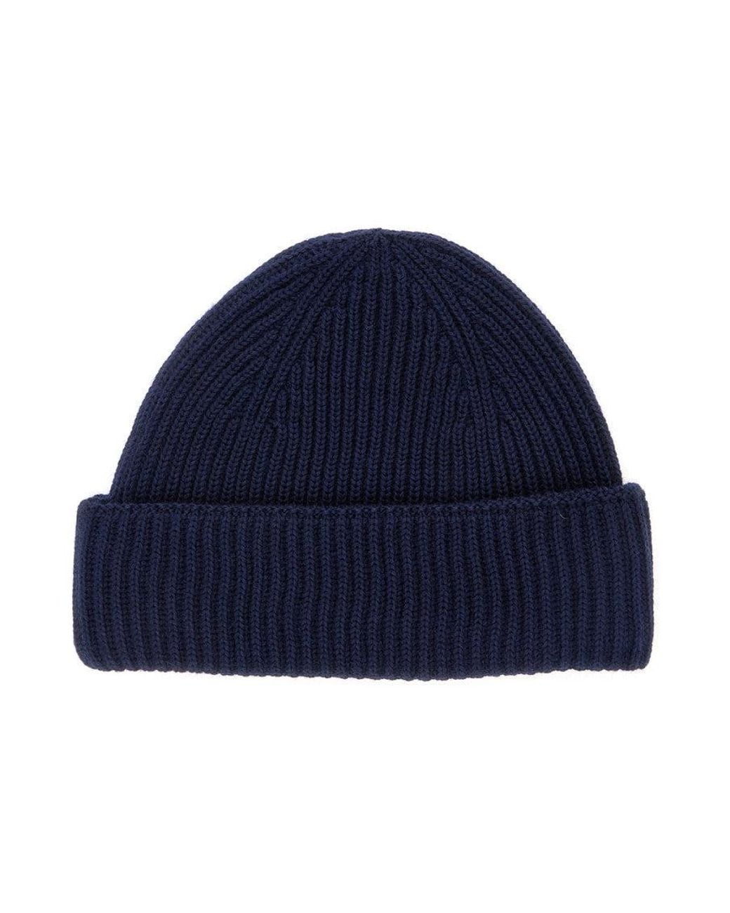 Maison Kitsuné Blue Embroidered Logo Beanie Cap for men