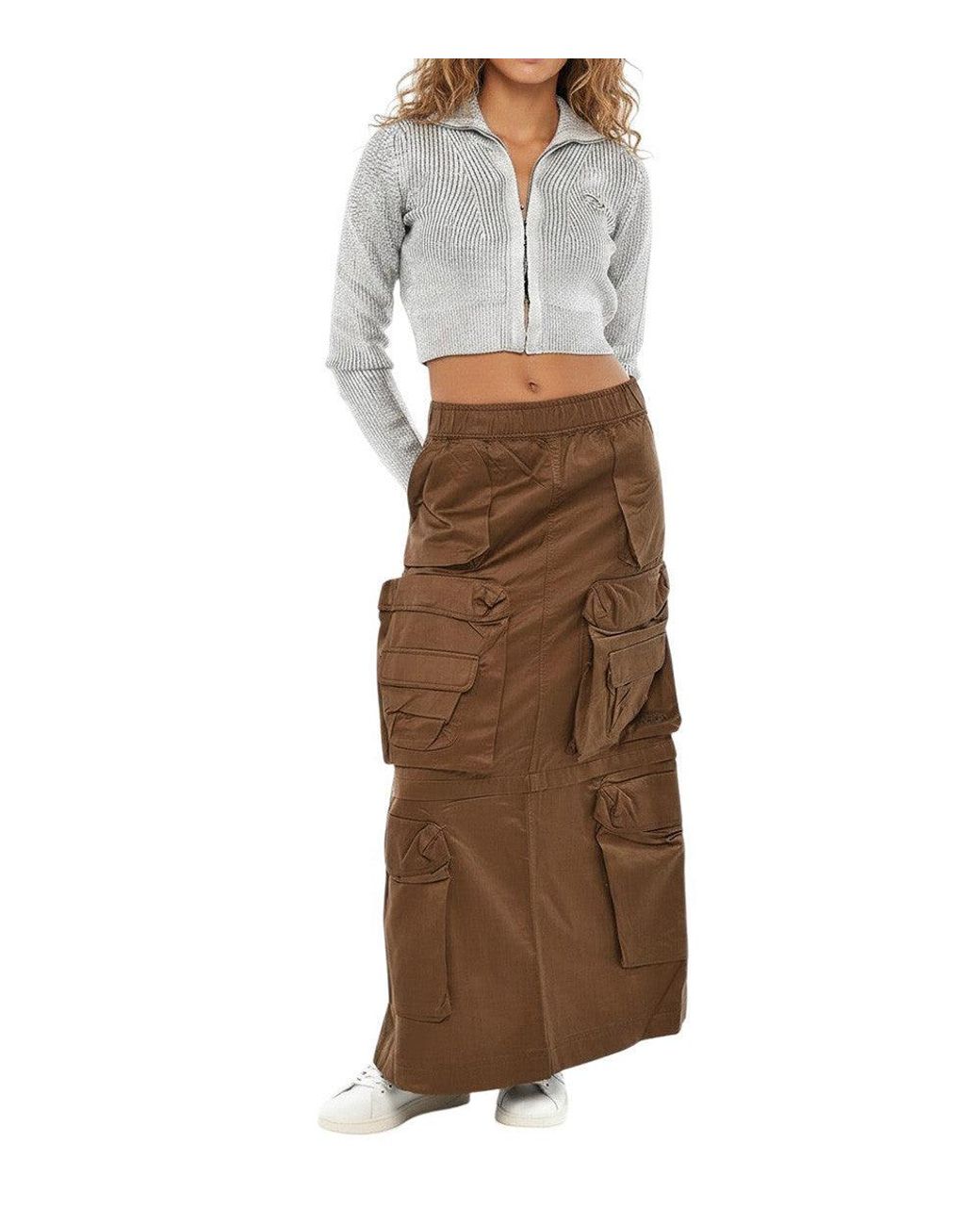 DIESEL Brown Solid Maxi Skirt