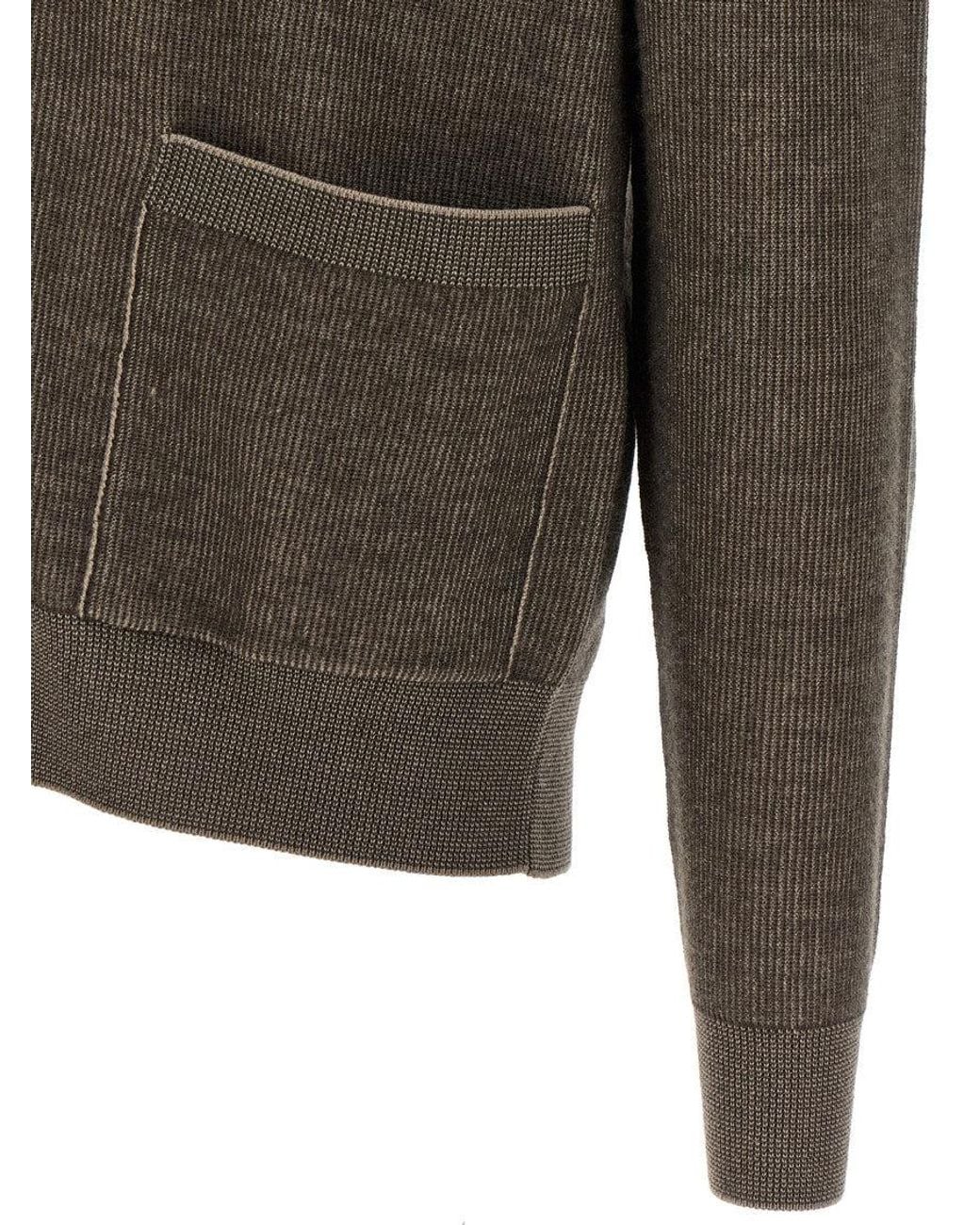 Brioni Gray Knitted Shawl Neck Cardigan for men