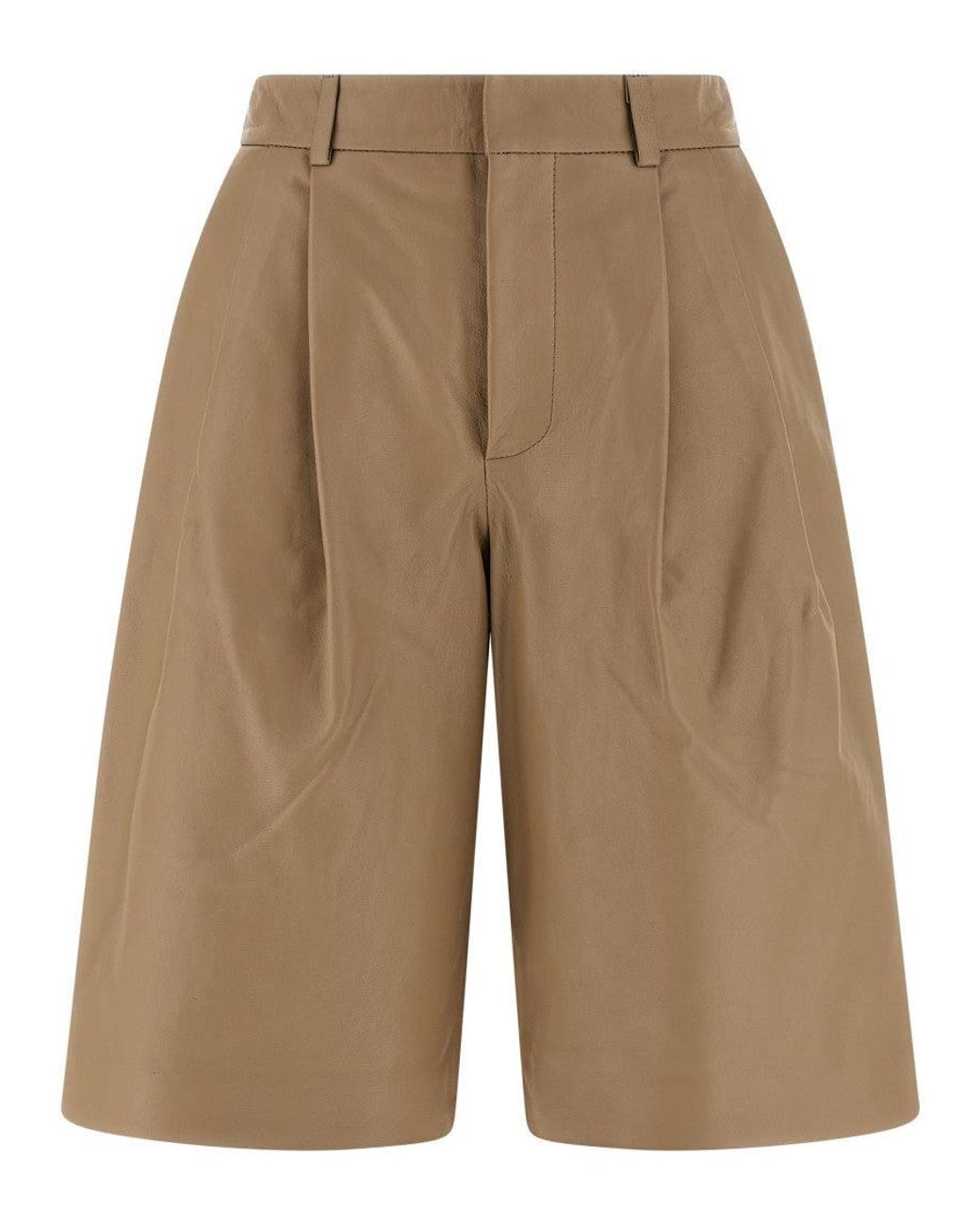 Yves Salomon Natural Nappa Pleated Bermuda Shorts