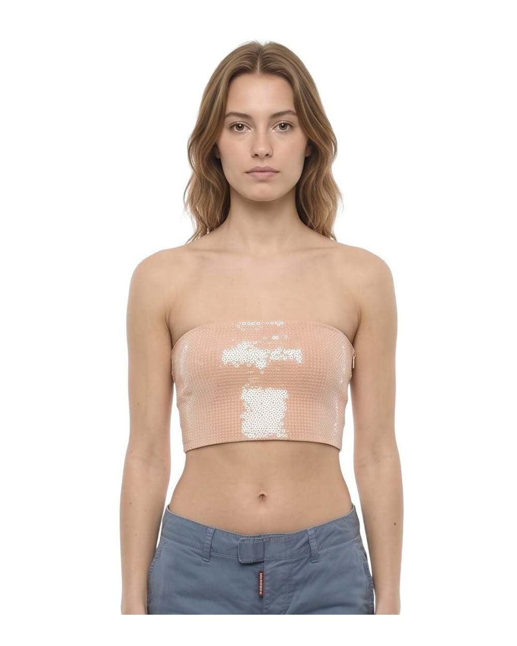 DSquared² Pink Embellished Strapless Top