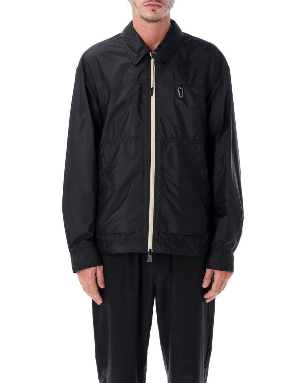 Moncler Blue Solid Shirt Collar Jacket for men