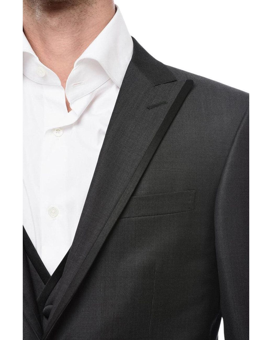 Corneliani Black Peaked Lapel Suit for men