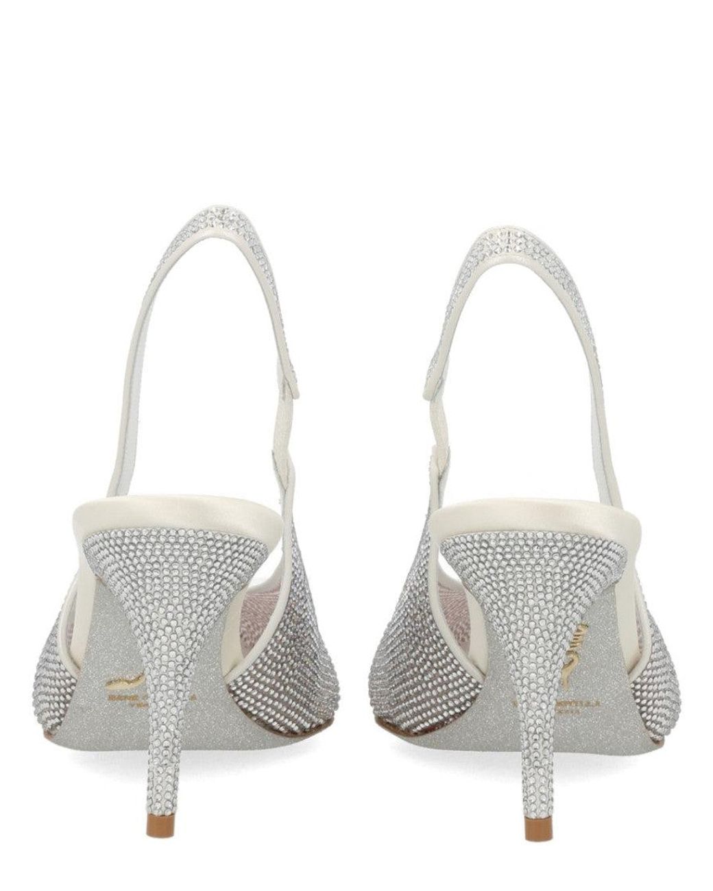 Rene Caovilla White Rene Caovilla Crystal-Embellished Leather And Tulle Slingback Pumps