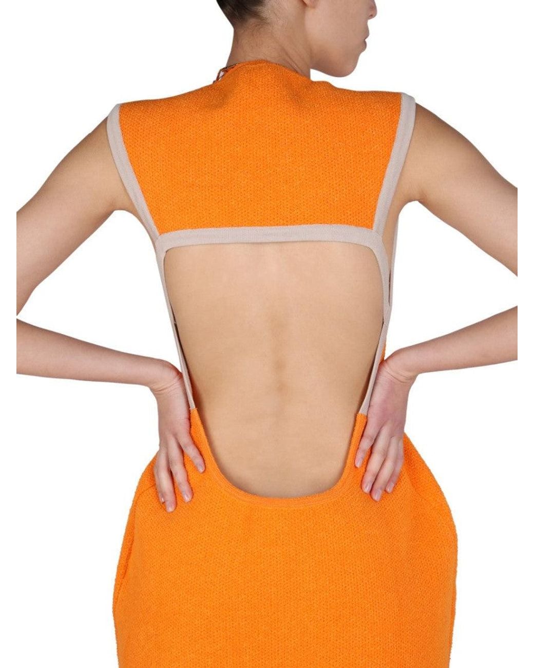 Jacquemus Orange Textured Crew Neck Mini Dress