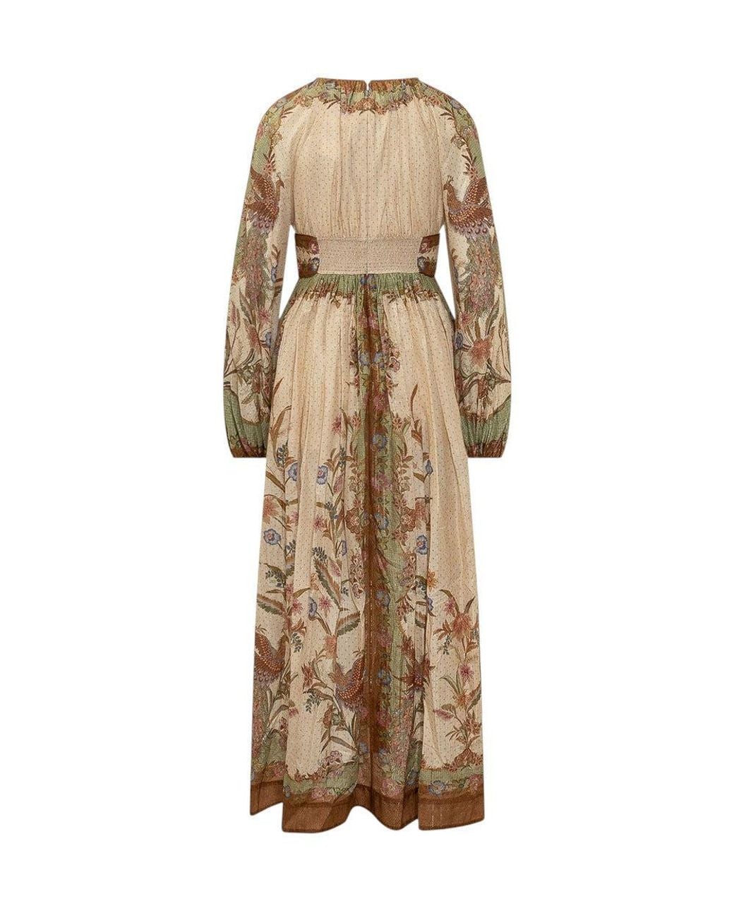 Zimmermann Natural Floral Round Neck Midi Dress
