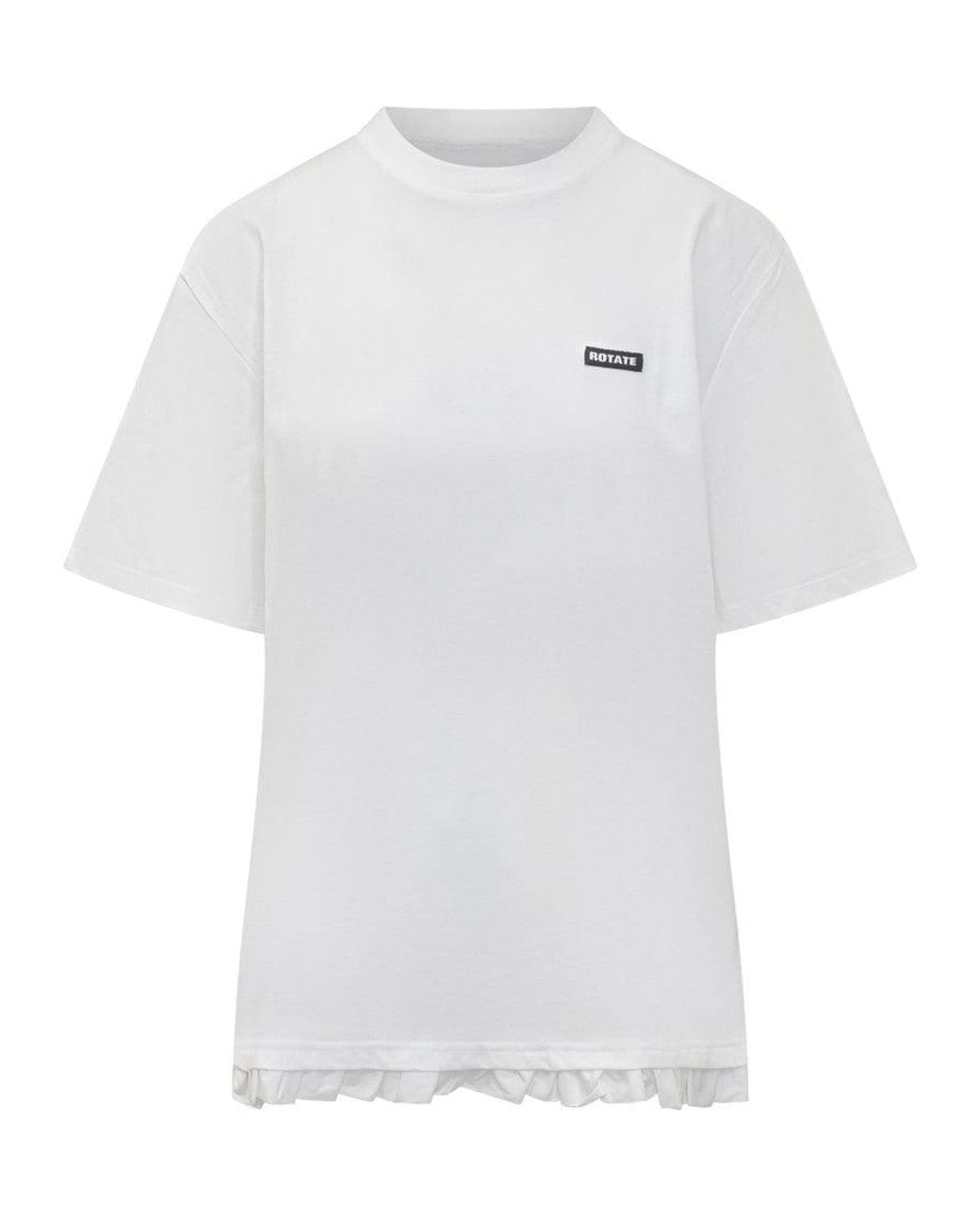 ROTATE BIRGER CHRISTENSEN White Rouche T-Shirt With Ampia Detail