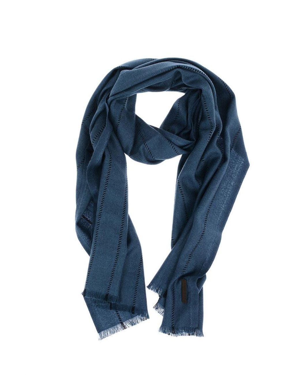 Zegna Blue Dark Stripes Scarf for men
