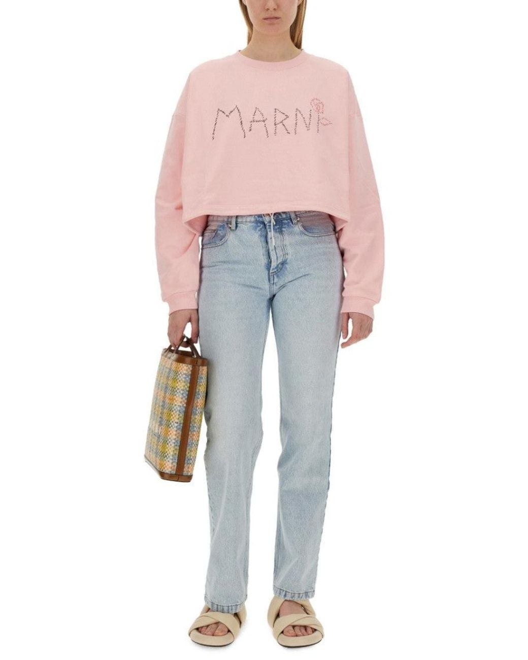 Marni Pink Cropped Relaxed-Fit Sweatshirt