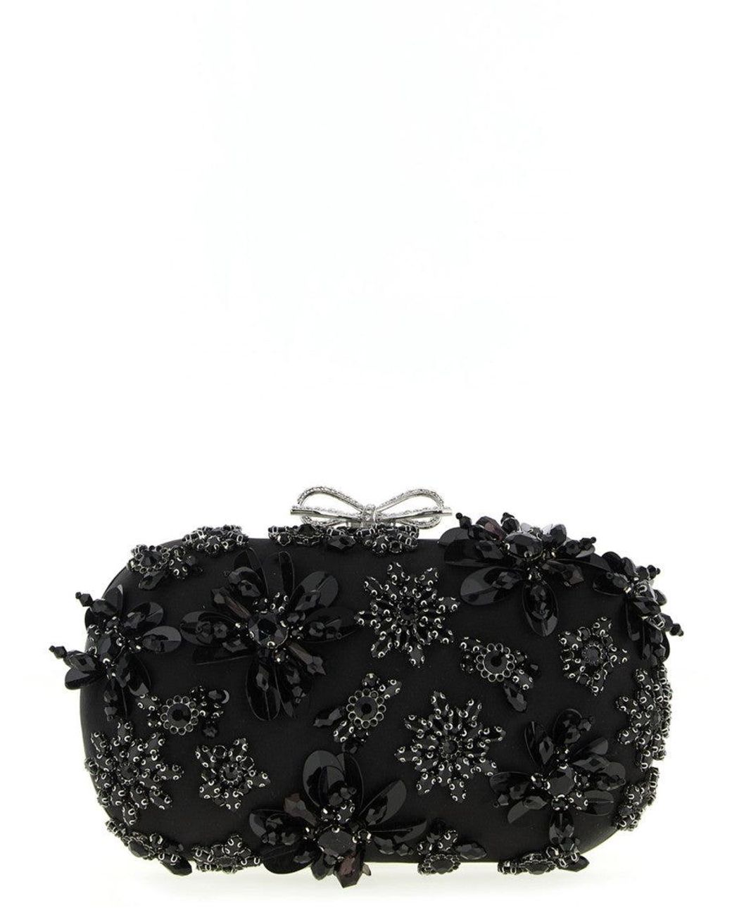 Self-Portrait Black Floral Crystal Clutch
