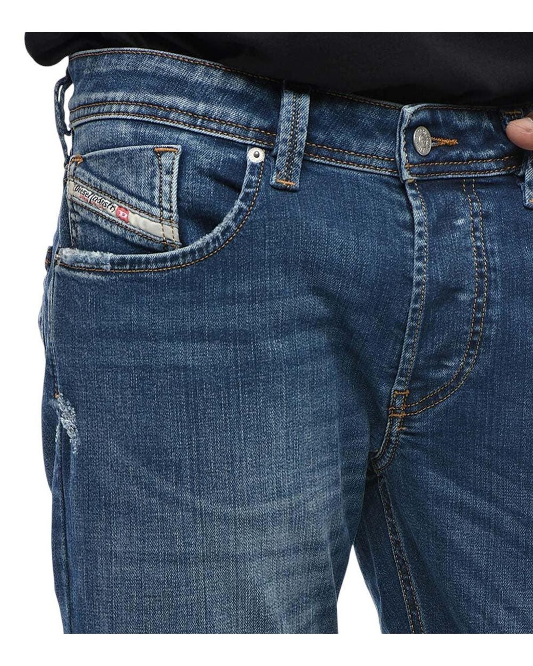 DIESEL Blue Straight Mid Rise Jeans for men
