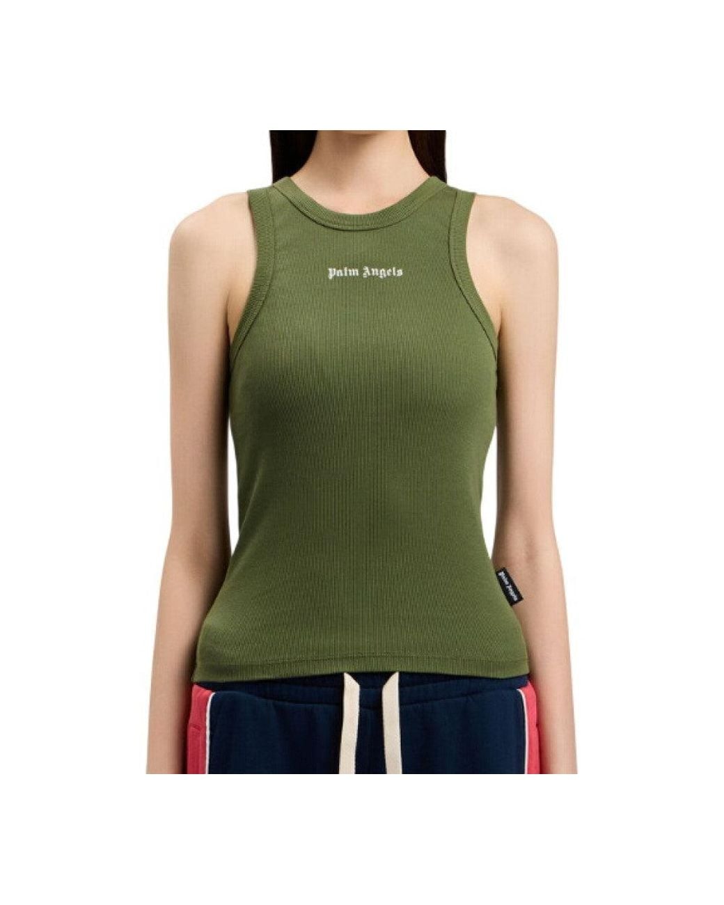 Palm Angels Green Logo Round Neck Tank Top
