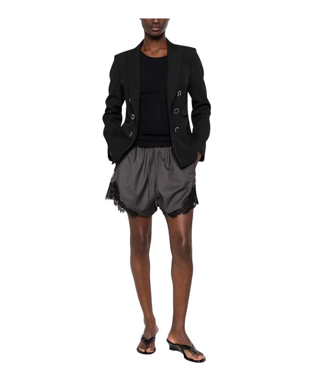 Pinko Black Solid Peaked Lapel Blazer