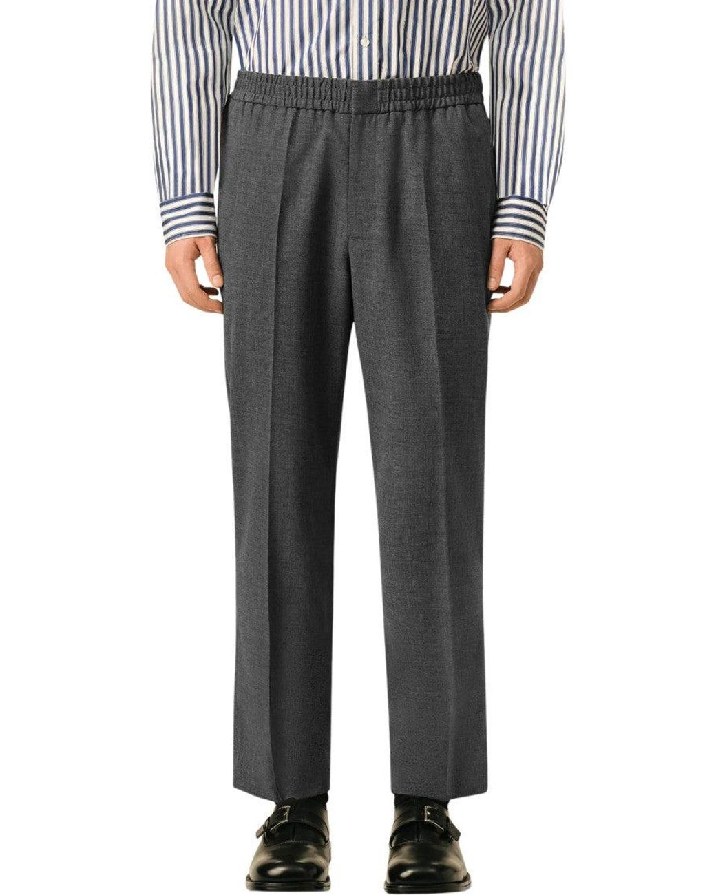 AMI Gray Straight Elasticated Trousers for men