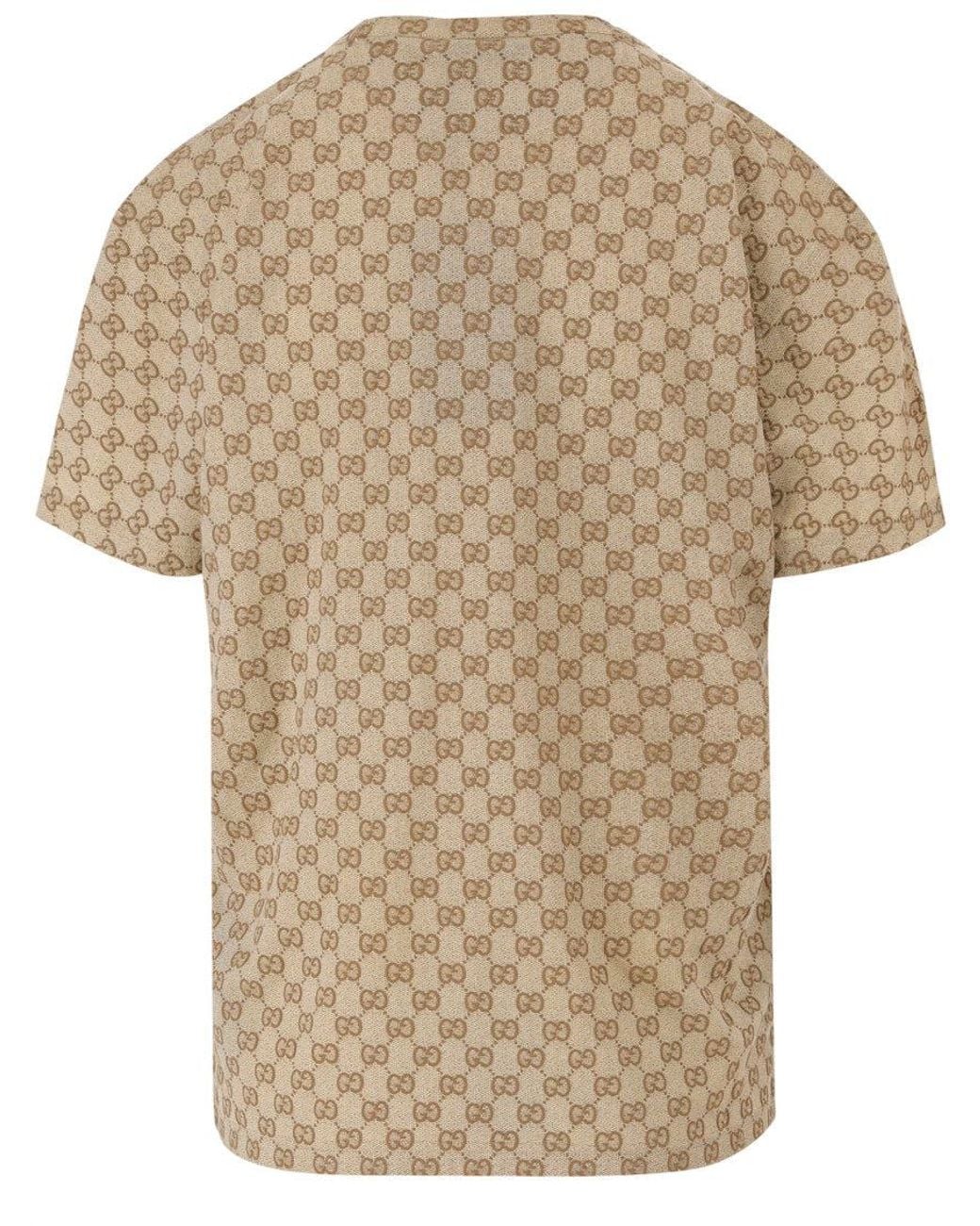 Gucci Natural Logo Print Crew Neck T-Shirt